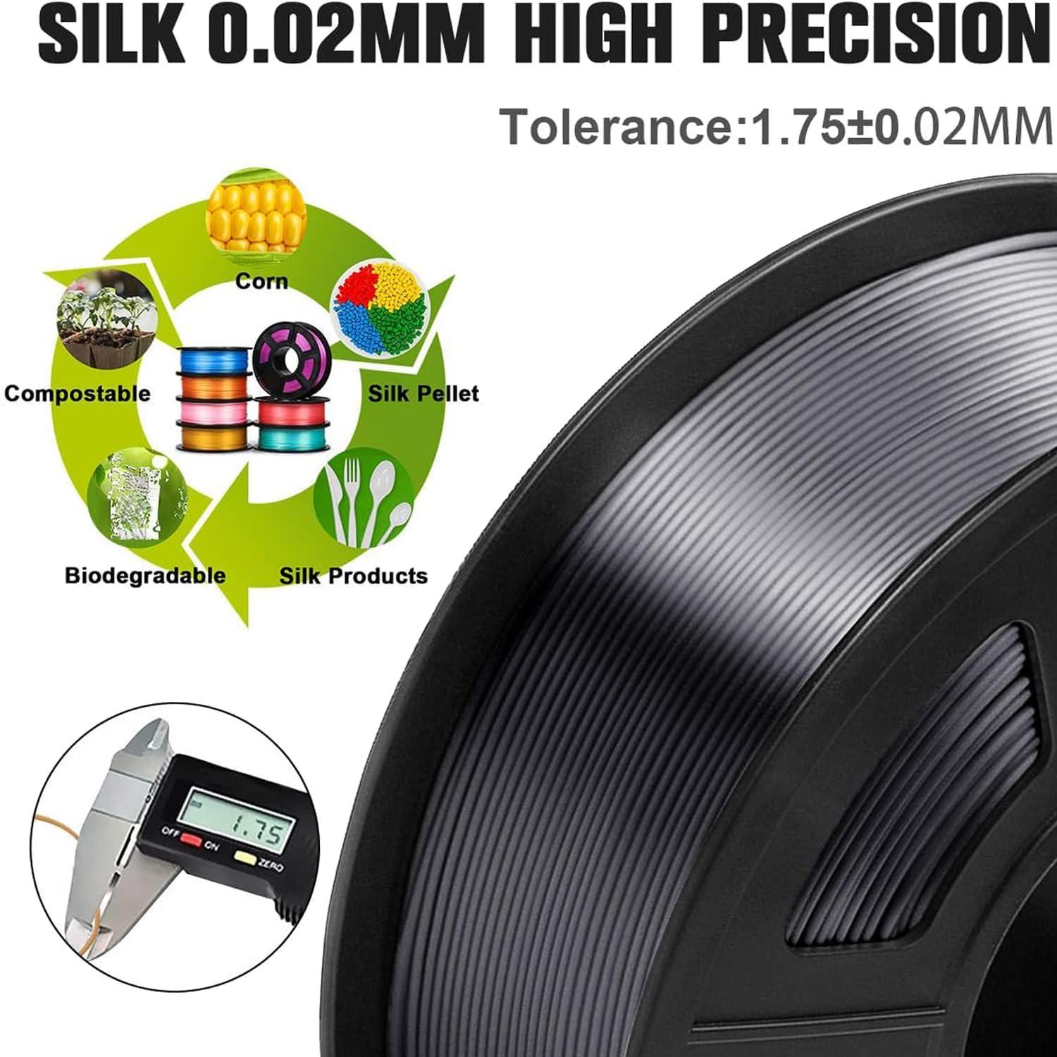 imageSUNLU Silk PLA Filament 175mm Neatly Wound Shiny PLA 3D Printer Filament Dimensional Accuracy  002mm Fit Most 3D Printers Good Vacuum Packaging 1kg Spool22lbs 330 Meters Silky SilverSilk Pla Bundle 4 Color Experience