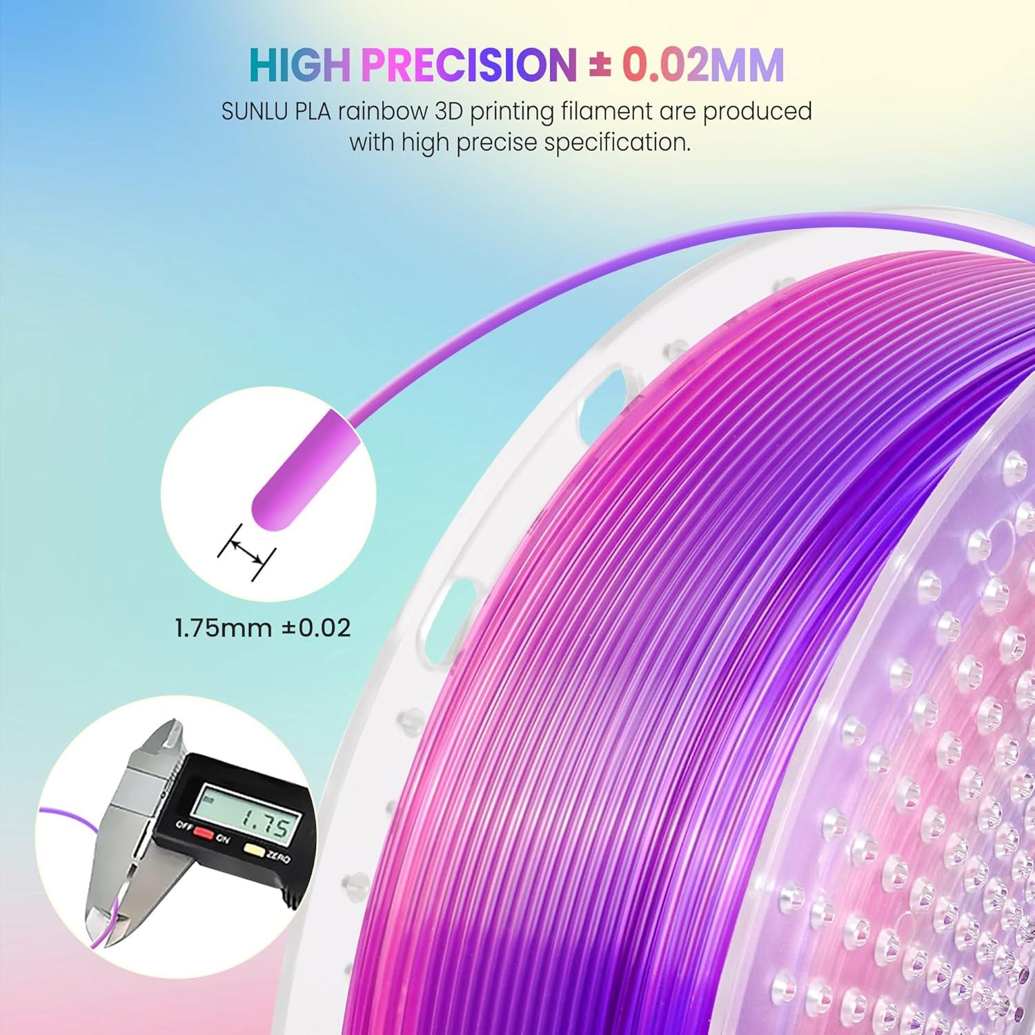 imageSUNLU Silk PLA Filament 175mm Neatly Wound Shiny PLA 3D Printer Filament Dimensional Accuracy  002mm Fit Most 3D Printers Good Vacuum Packaging 1kg Spool22lbs 330 Meters Silky SilverRainbow Transparent01020304