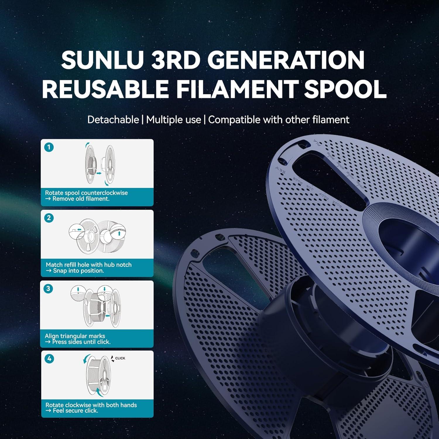 imageSUNLU Silk PLA Filament 175mm Neatly Wound Shiny PLA 3D Printer Filament Dimensional Accuracy  002mm Fit Most 3D Printers Good Vacuum Packaging 1kg Spool22lbs 330 Meters Silky SilverStars Flowinggalaxy Black