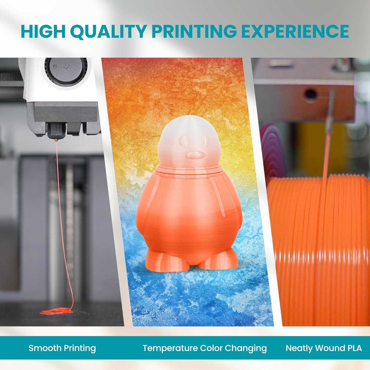 imageSUNLU Silk PLA Filament 175mm Neatly Wound Shiny PLA 3D Printer Filament Dimensional Accuracy  002mm Fit Most 3D Printers Good Vacuum Packaging 1kg Spool22lbs 330 Meters Silky SilverTemperature Color Change Orange