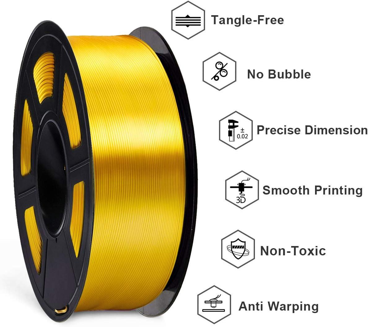 imageSUNLU Silk PLA Filament 175mm Neatly Wound Shiny PLA 3D Printer Filament Dimensional Accuracy  002mm Fit Most 3D Printers Good Vacuum Packaging 1kg Spool22lbs 330 Meters Silky Silver1kg Silk Light Gold