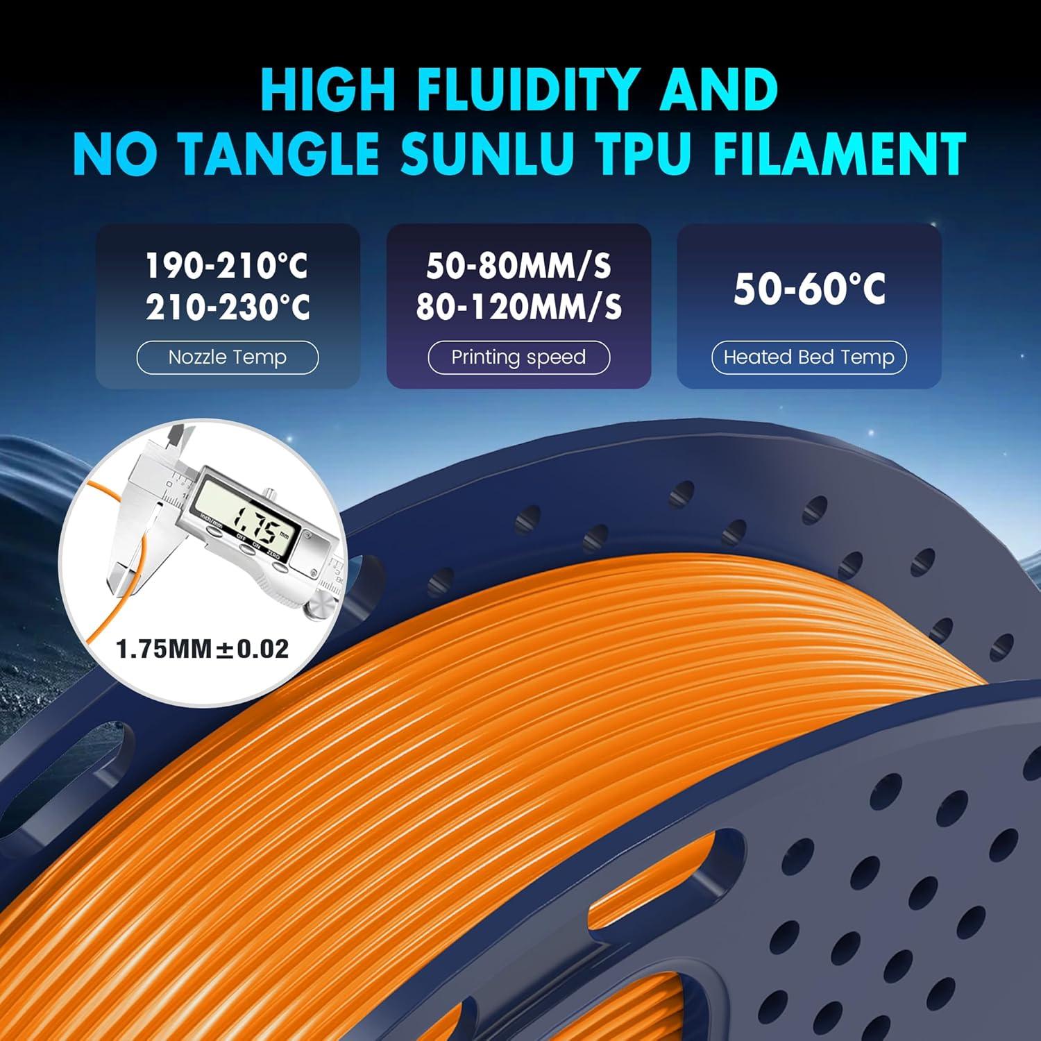 imageSUNLU TPU 3D Printer Filament 175mm High Speed 95A TPU Filament 1KG Flexible 3D Filament for Fast Printing Dimensional Accuracy  003mm Suitable for Most FDM 3D Printers BlackTpu 0258 Blackwhitetransparentgreyredbluegreenorange