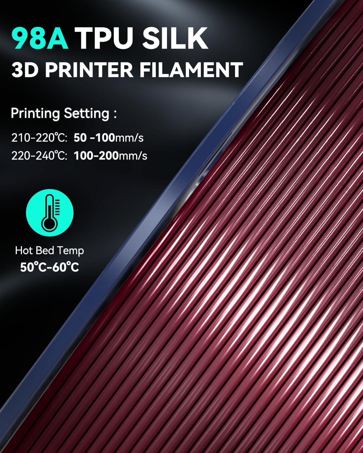 imageSUNLU TPUSilk 3D Printer Filament 98A TPU 175mm Glossy Silk Surface Flexible 1kg 22lbs BlackTpu Silk Pale Blue