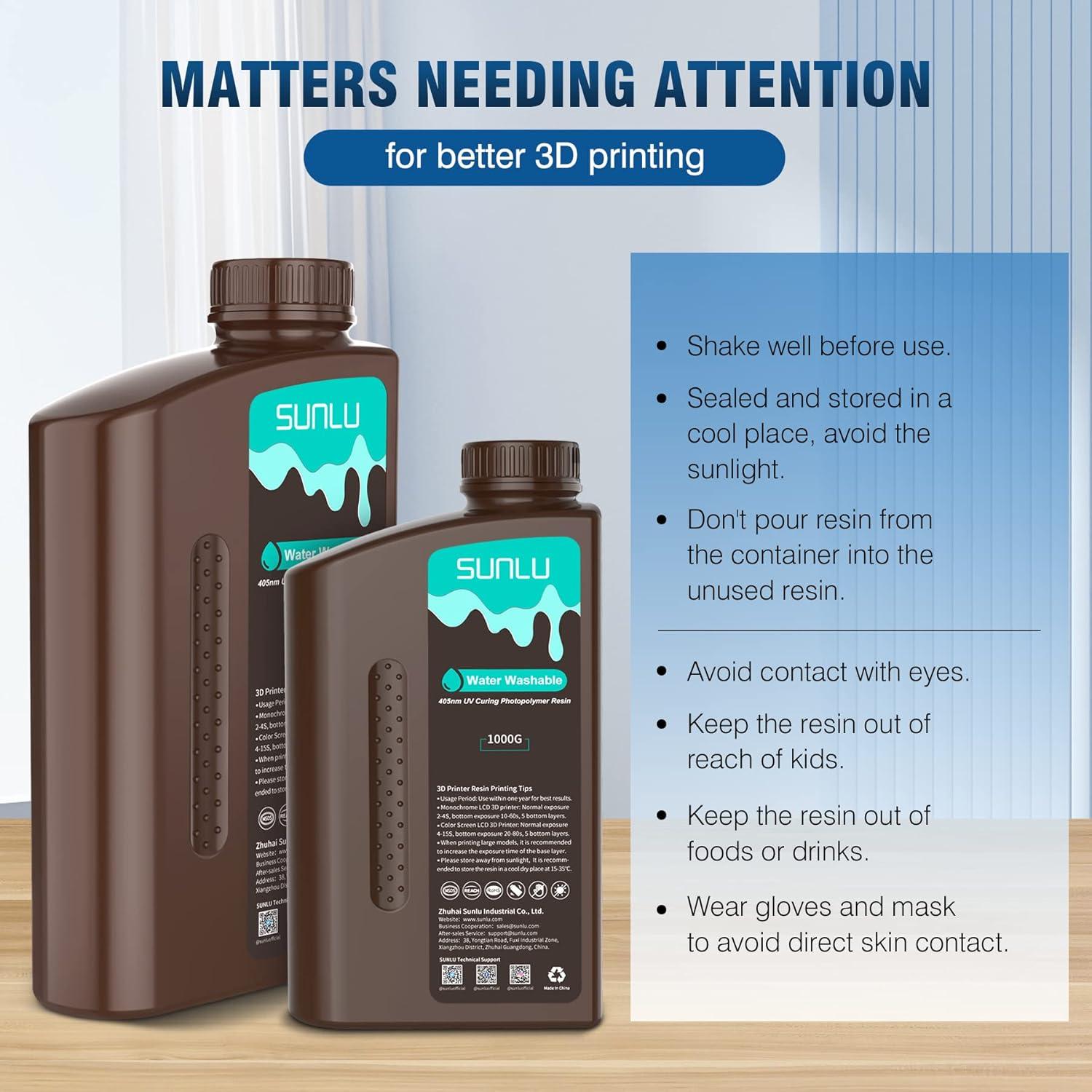 imageSUNLU Water Washable 3D Printer Resin Fast Curing Low Shrinkage High Precision Photopolymer Resin for LCDDLPSLA Printers395 to 405nm UV Resin 1000g Grey2kg Black