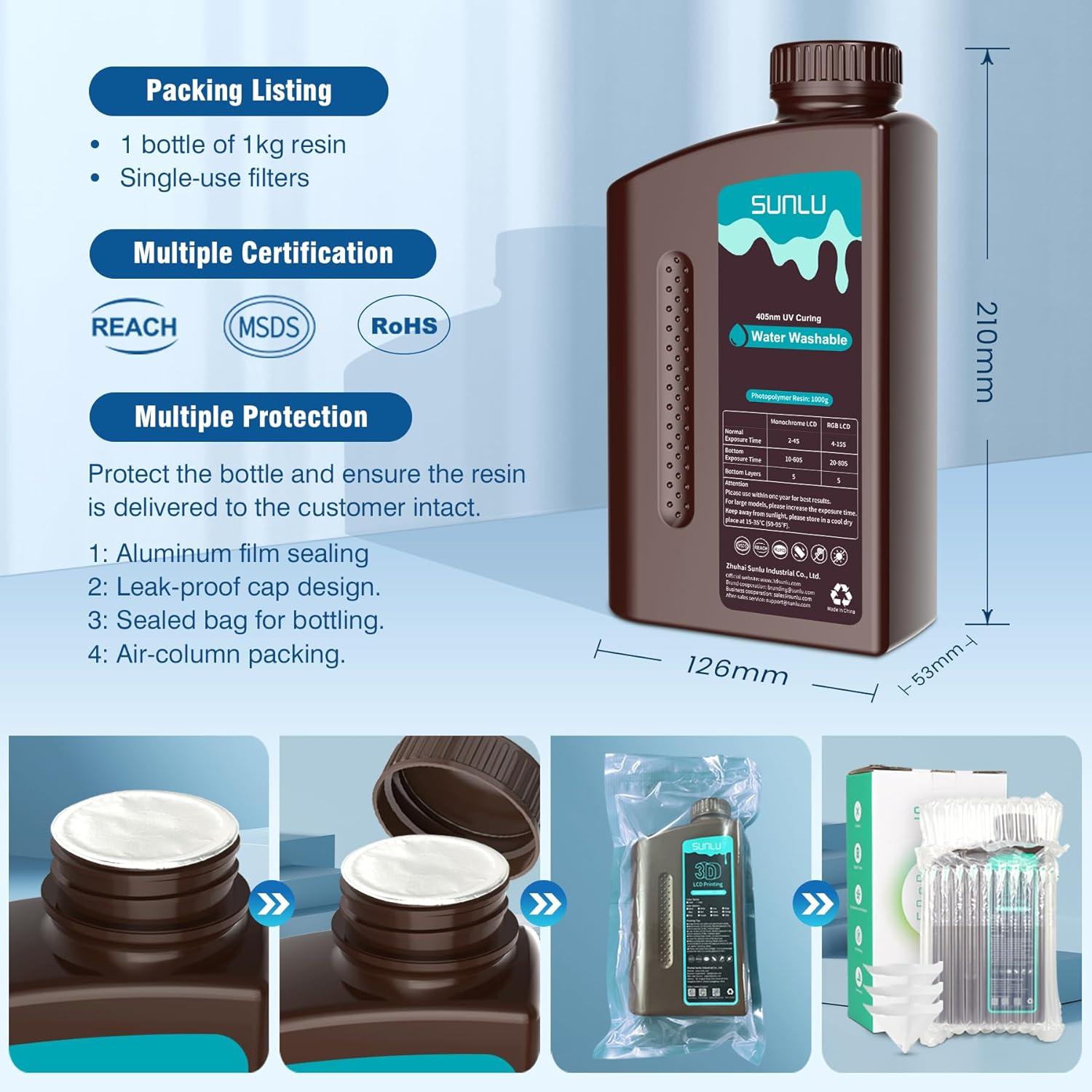 imageSUNLU Water Washable 3D Printer Resin Fast Curing Low Shrinkage High Precision Photopolymer Resin for LCDDLPSLA Printers395 to 405nm UV Resin 1000g Grey1kg White