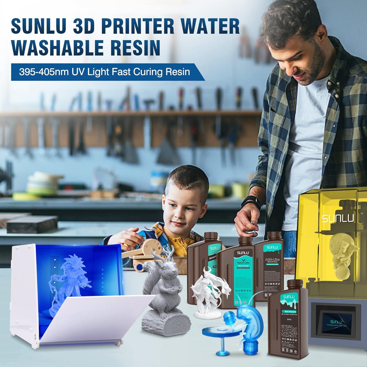 imageSUNLU Water Washable 3D Printer Resin Fast Curing Low Shrinkage High Precision Photopolymer Resin for LCDDLPSLA Printers395 to 405nm UV Resin 1000g Grey2kg Black