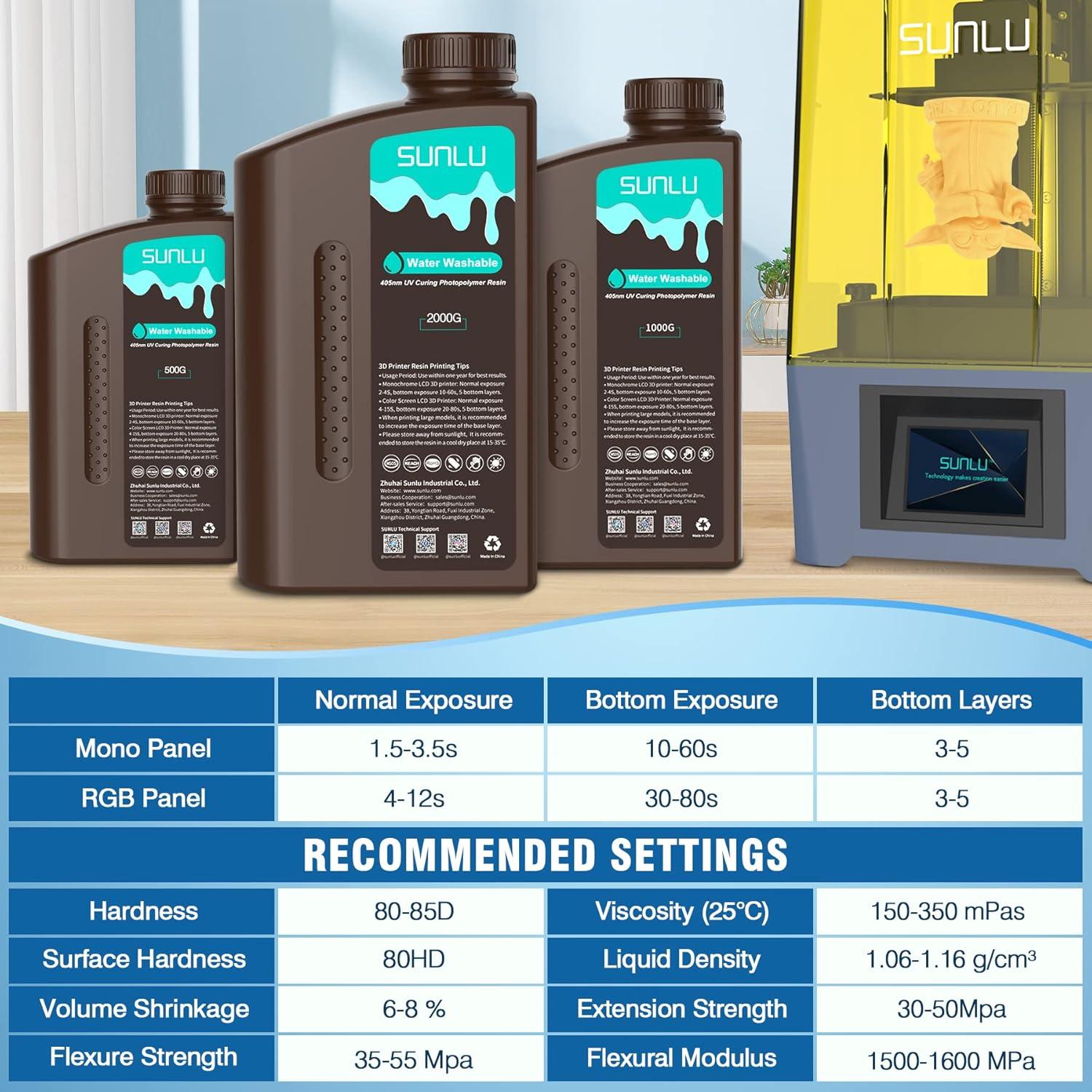 imageSUNLU Water Washable 3D Printer Resin Fast Curing Low Shrinkage High Precision Photopolymer Resin for LCDDLPSLA Printers395 to 405nm UV Resin 1000g Grey2kg White