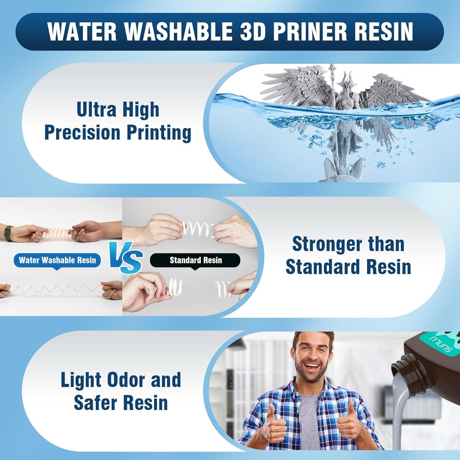 imageSUNLU Water Washable 3D Printer Resin Fast Curing Low Shrinkage High Precision Photopolymer Resin for LCDDLPSLA Printers395 to 405nm UV Resin 1000g Grey1000gOrange