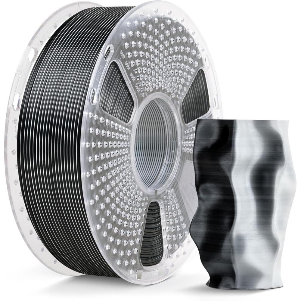 imageSUNLU 3D Printer Filament Bundle PLA Silk Rainbow Filament Multicolor Fast Color Change Each 8 Meters Individually Vacuum Packed 250g Spool 8 Rolls 2kg Total 6 Silk RainbowLight GoldSilverSilk Pla Dual Black White