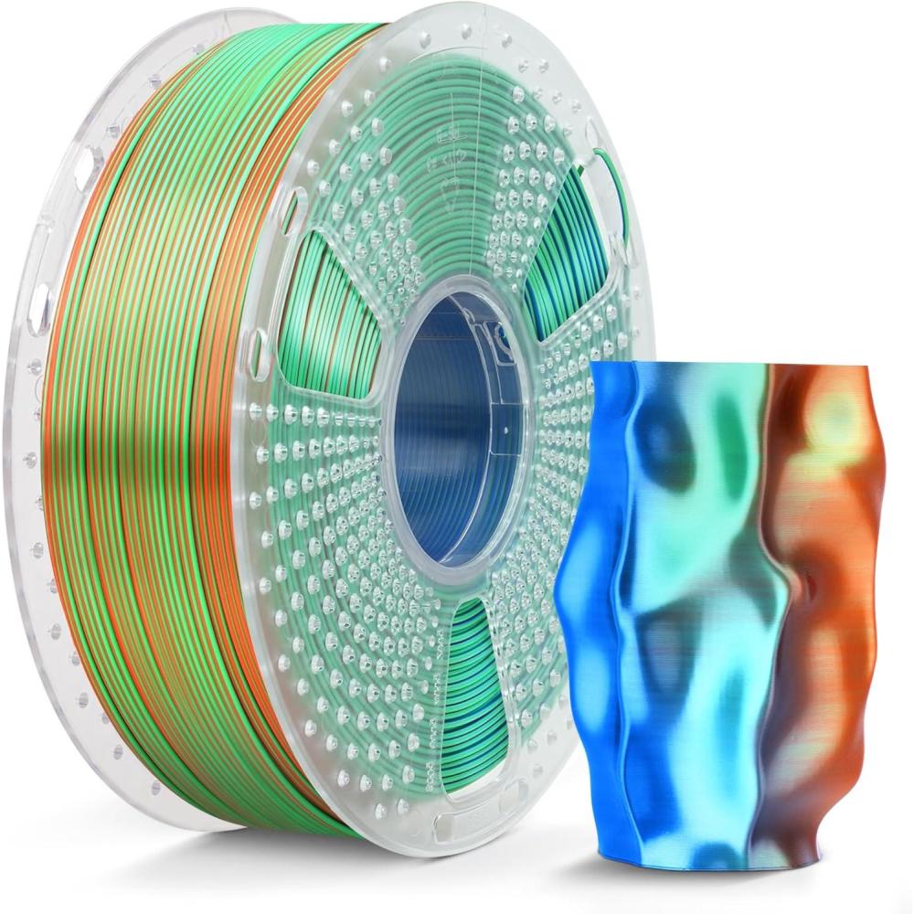 imageSUNLU 3D Printer Filament Bundle PLA Silk Rainbow Filament Multicolor Fast Color Change Each 8 Meters Individually Vacuum Packed 250g Spool 8 Rolls 2kg Total 6 Silk RainbowLight GoldSilverSilk Pla Triple Orange Blue Green