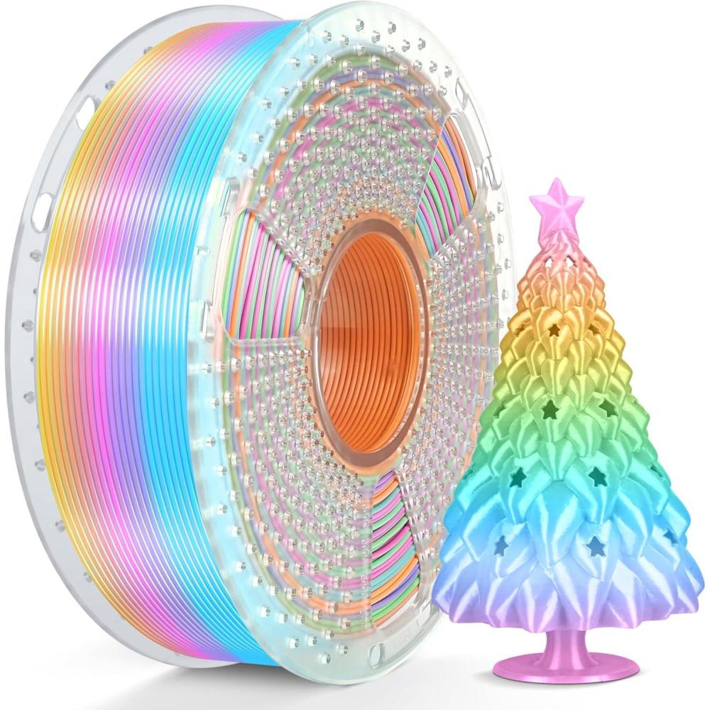 imageSUNLU 3D Printer Filament Bundle PLA Silk Rainbow Filament Multicolor Fast Color Change Each 8 Meters Individually Vacuum Packed 250g Spool 8 Rolls 2kg Total 6 Silk RainbowLight GoldSilverSilk Rainbow 04