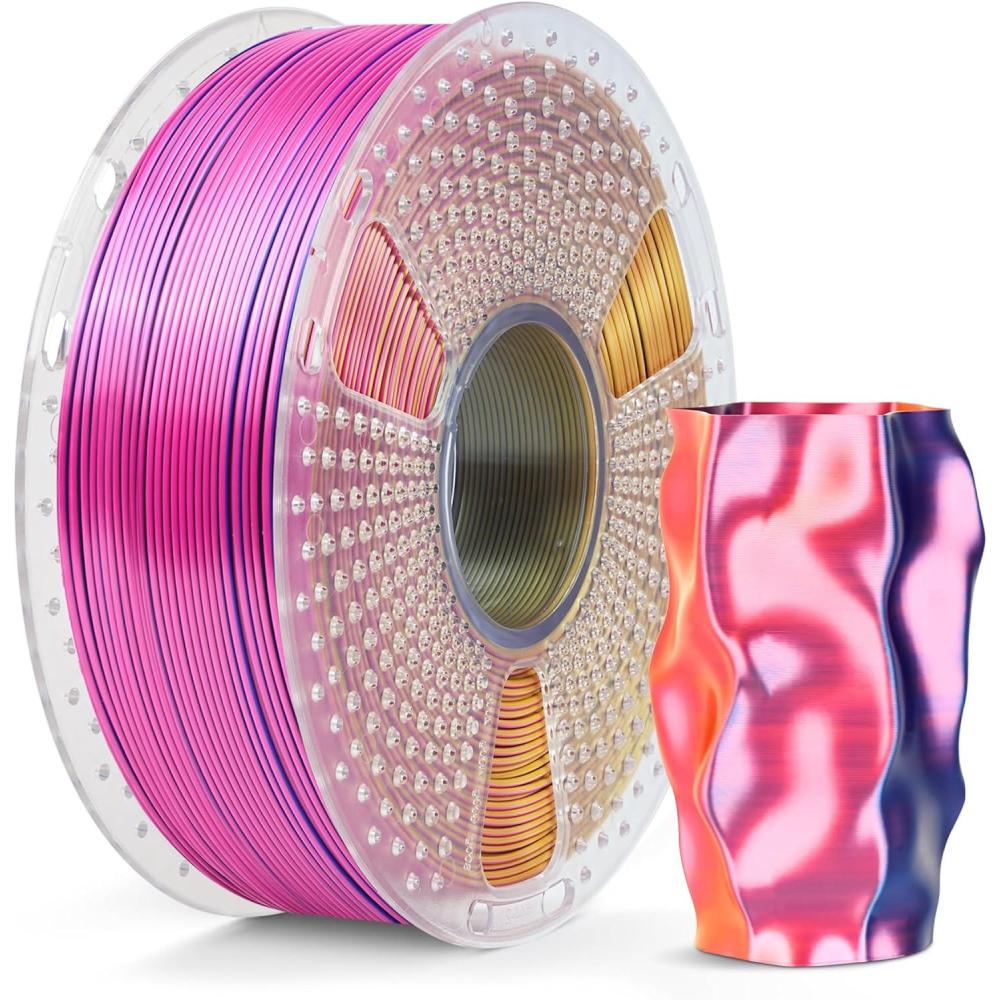 imageSUNLU 3D Printer Filament Bundle PLA Silk Rainbow Filament Multicolor Fast Color Change Each 8 Meters Individually Vacuum Packed 250g Spool 8 Rolls 2kg Total 6 Silk RainbowLight GoldSilverSilk Pla Triple Red Yellow Blue