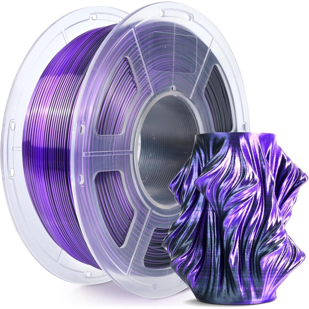 imageSUNLU 3D Printer Filament Bundle PLA Silk Rainbow Filament Multicolor Fast Color Change Each 8 Meters Individually Vacuum Packed 250g Spool 8 Rolls 2kg Total 6 Silk RainbowLight GoldSilverSilk Pla Dual Black Purple