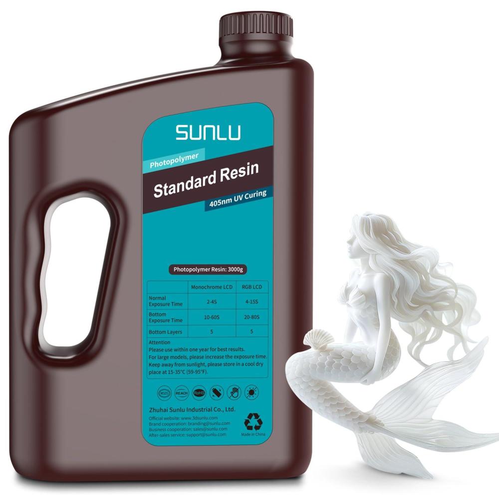 imageSUNLU 3D Printer Resin 1kg Fast Curing Standard 3D Resin for LCD DLP SLA Resin 3D Printers 395405nm UV Light Curing 3D Printing Liquid Photopolymer Resin Low Shrinkage High Precision 1000g Grey3kg White