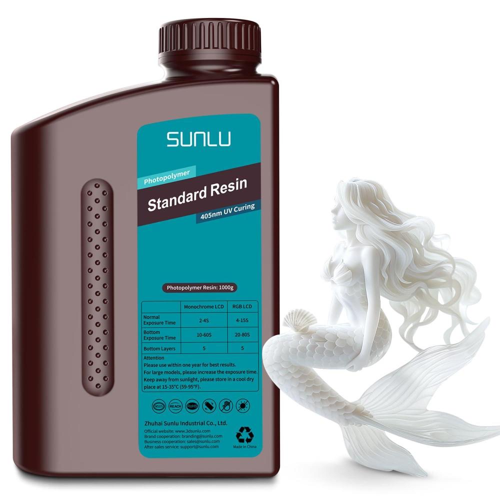 imageSUNLU 3D Printer Resin 1kg Fast Curing Standard 3D Resin for LCD DLP SLA Resin 3D Printers 395405nm UV Light Curing 3D Printing Liquid Photopolymer Resin Low Shrinkage High Precision 1000g Grey1kg White