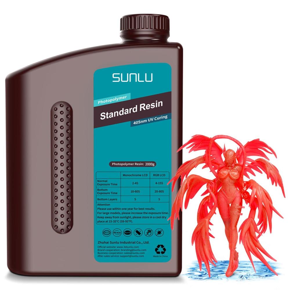 imageSUNLU 3D Printer Resin 1kg Fast Curing Standard 3D Resin for LCD DLP SLA Resin 3D Printers 395405nm UV Light Curing 3D Printing Liquid Photopolymer Resin Low Shrinkage High Precision 1000g Grey2kg Clear Red
