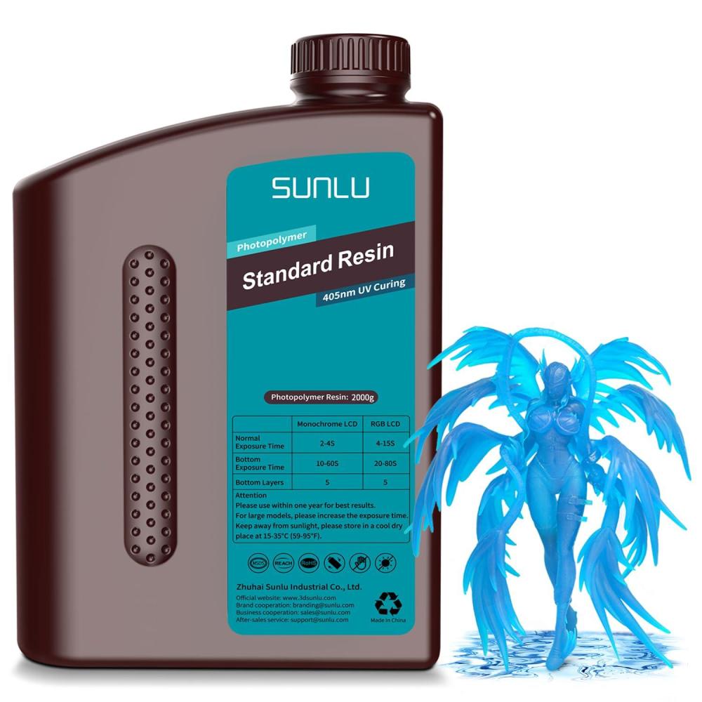imageSUNLU 3D Printer Resin 1kg Fast Curing Standard 3D Resin for LCD DLP SLA Resin 3D Printers 395405nm UV Light Curing 3D Printing Liquid Photopolymer Resin Low Shrinkage High Precision 1000g Grey2kg Clear Blue