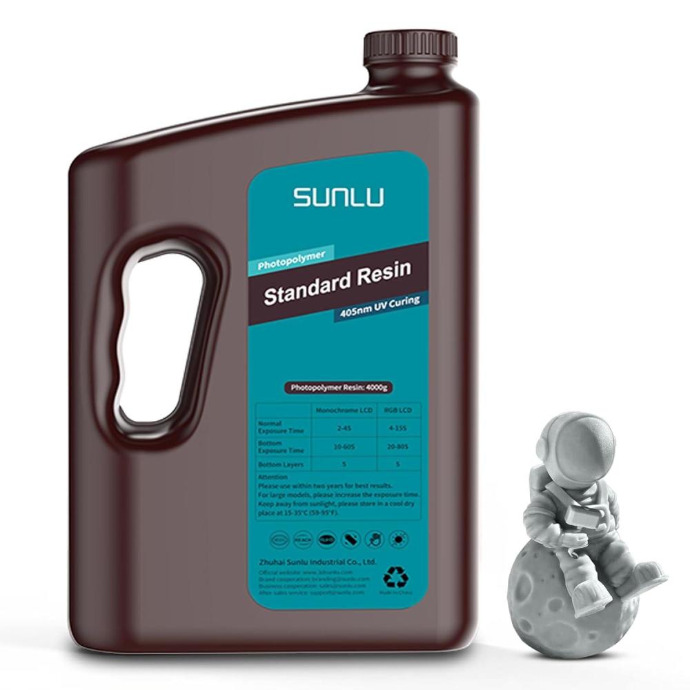 imageSUNLU 3D Printer Resin 1kg Fast Curing Standard 3D Resin for LCD DLP SLA Resin 3D Printers 395405nm UV Light Curing 3D Printing Liquid Photopolymer Resin Low Shrinkage High Precision 1000g Grey4000g grey