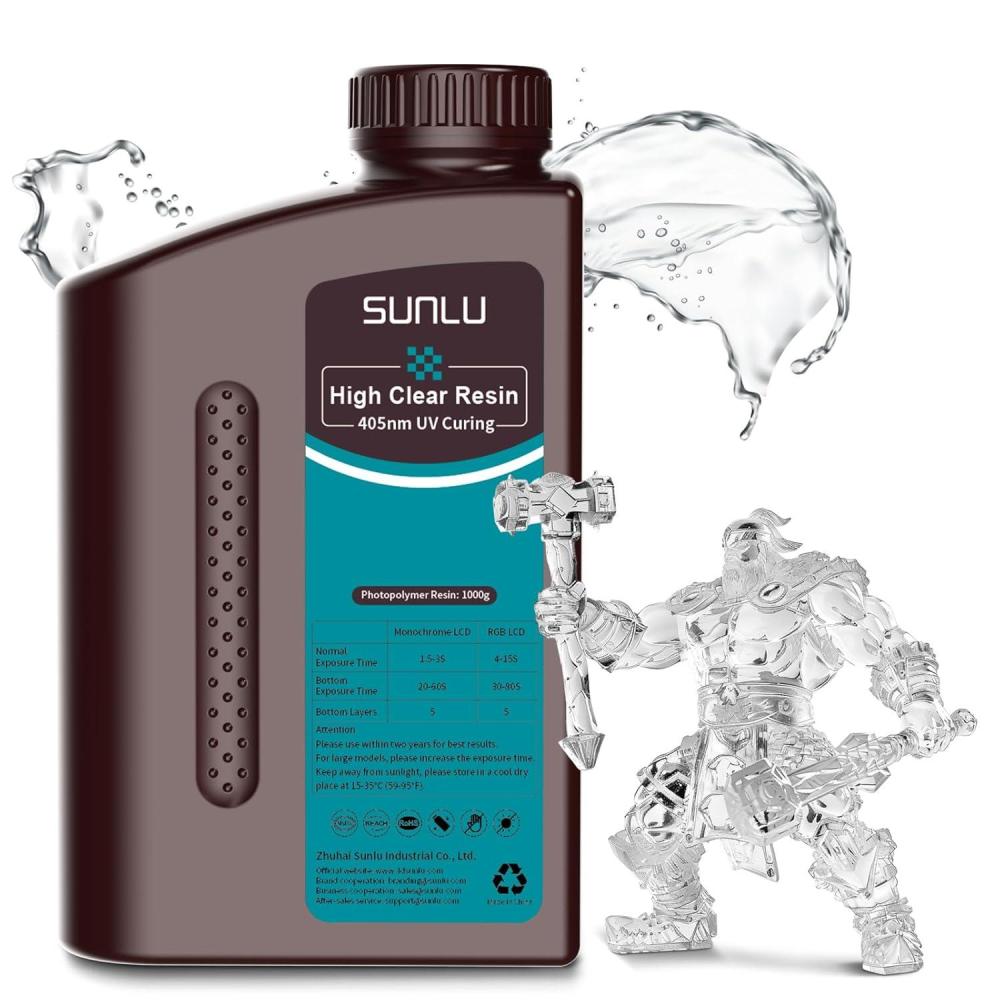 imageSUNLU 3D Printer Resin 1kg Fast Curing Standard 3D Resin for LCD DLP SLA Resin 3D Printers 395405nm UV Light Curing 3D Printing Liquid Photopolymer Resin Low Shrinkage High Precision 1000g GreyHigh Clear Resin 1kg Clear