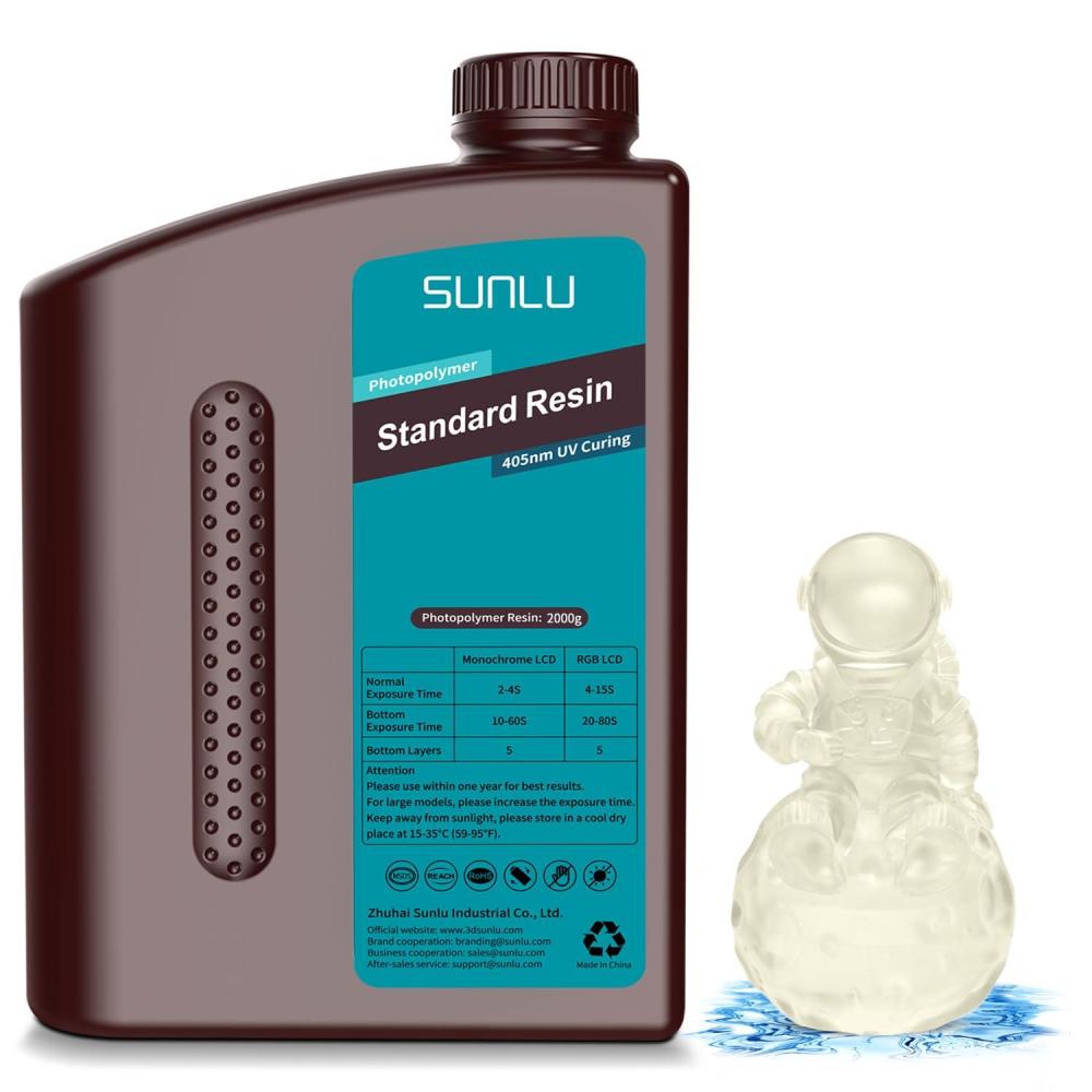 imageSUNLU 3D Printer Resin 1kg Fast Curing Standard 3D Resin for LCD DLP SLA Resin 3D Printers 395405nm UV Light Curing 3D Printing Liquid Photopolymer Resin Low Shrinkage High Precision 1000g Grey2kg Clear