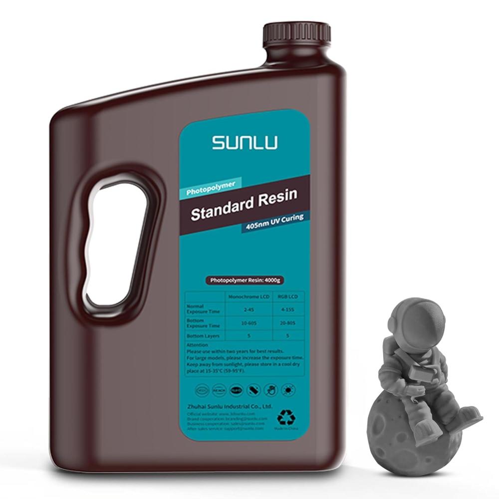 imageSUNLU 3D Printer Resin 1kg Fast Curing Standard 3D Resin for LCD DLP SLA Resin 3D Printers 395405nm UV Light Curing 3D Printing Liquid Photopolymer Resin Low Shrinkage High Precision 1000g Grey4000gdark grey