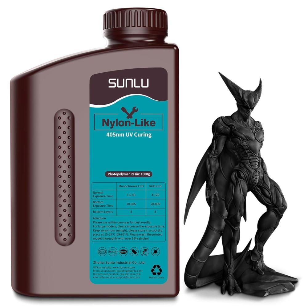 imageSUNLU 3D Printer Resin Strong Durable Nylon Like 3D Resin for LCD DLP SLA Resin 3D Printers 395405nm UV Light Curing 3D Printing Liquid Photopolymer Resin Good for Functional Parts 1000g Beige1kg Black