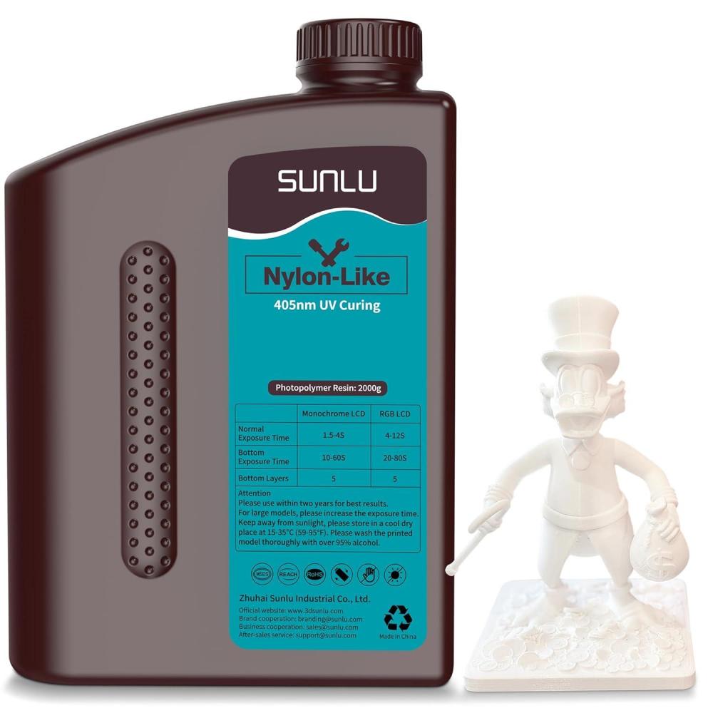 imageSUNLU 3D Printer Resin Strong Durable Nylon Like 3D Resin for LCD DLP SLA Resin 3D Printers 395405nm UV Light Curing 3D Printing Liquid Photopolymer Resin Good for Functional Parts 1000g Beige2kg White