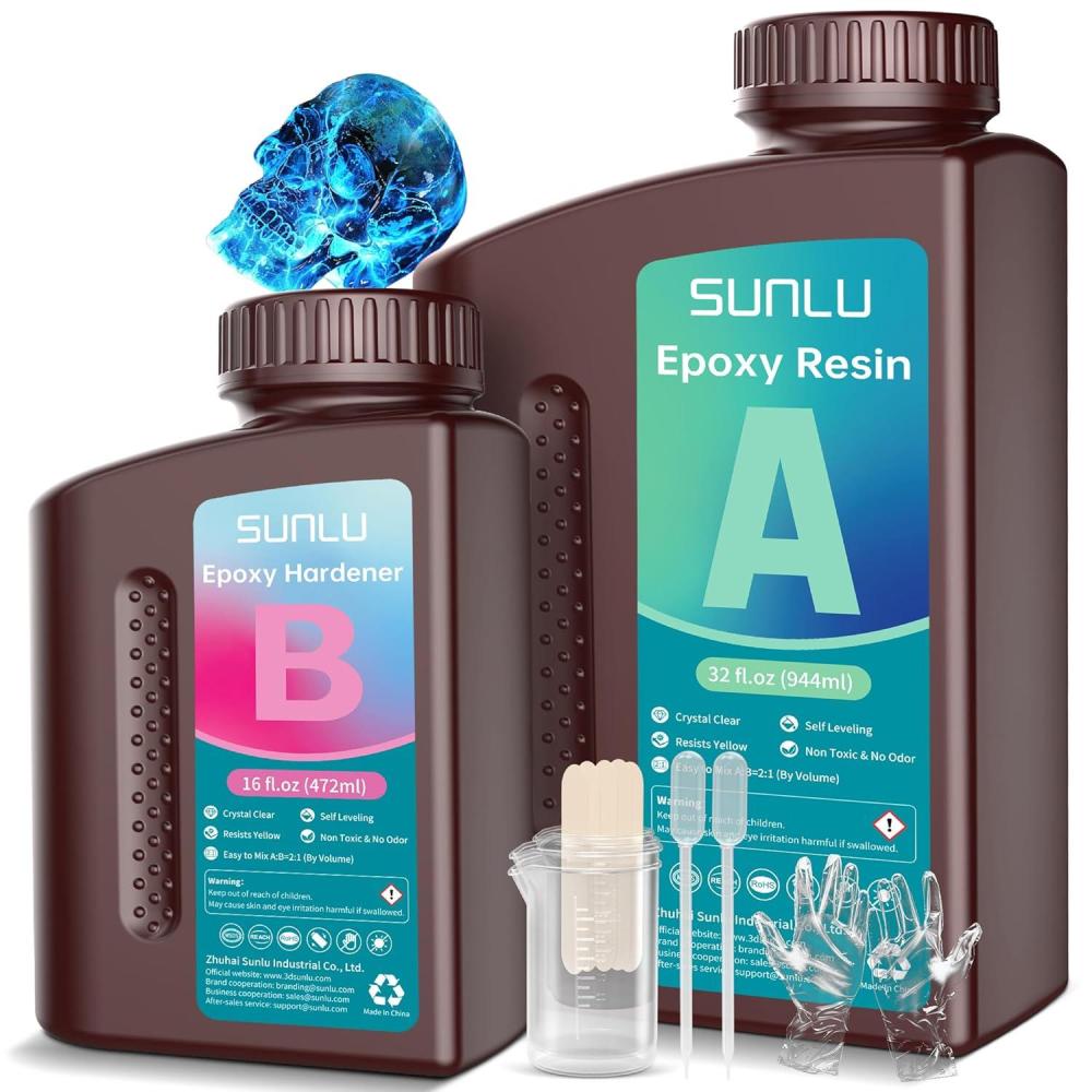 imageSUNLU Epoxy Resin Kit 48OZ Crystal Clear Epoxy Resin No Bubble No Yellow Easy to Mix 21 Ratio Self Leveling Art Resin for Casting Coating Jewelry Making River Table Tops Gift32OZ16OZ
