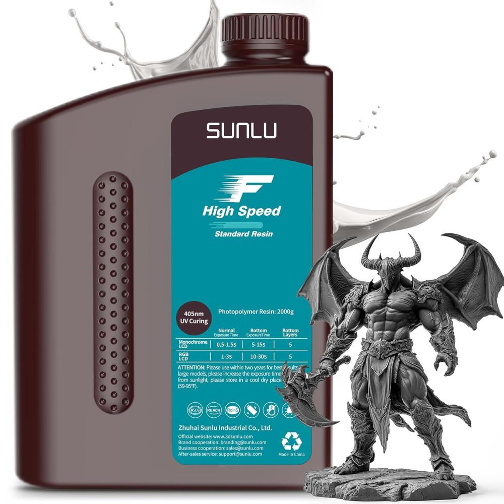 imageSUNLU High Speed 3D Printer Resin 2KG Fast Curing Standard 3D Resin for Fast Printing Fit for HighSpeed Printing LCDDLP 3D Printer Low Shrinkage and High Precision 2000G GreyHigh Speed Standard 2KG Grey