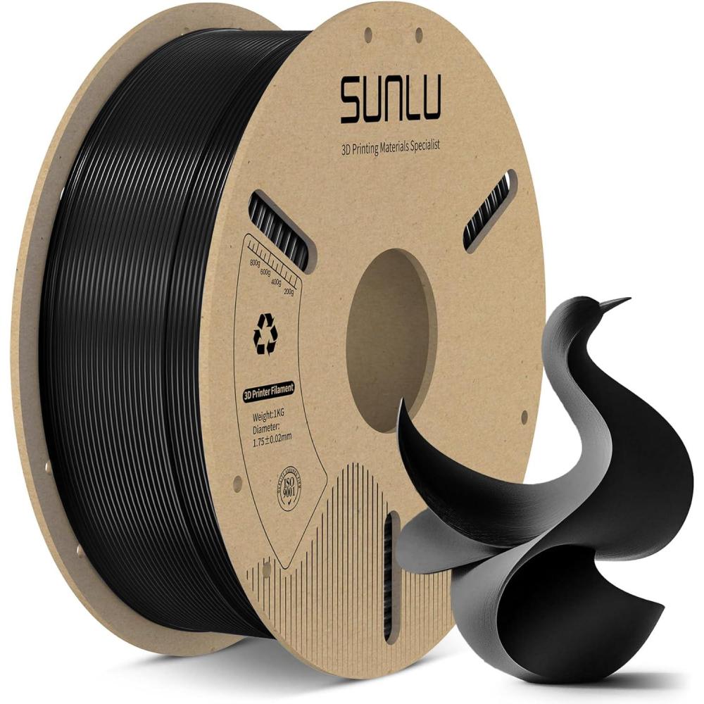 imageSUNLU PLA Filament 175mm 3D Printer Filament 175mm 002mm Fit Most FDM 3D Printer 1KG Cardboard Spool Black