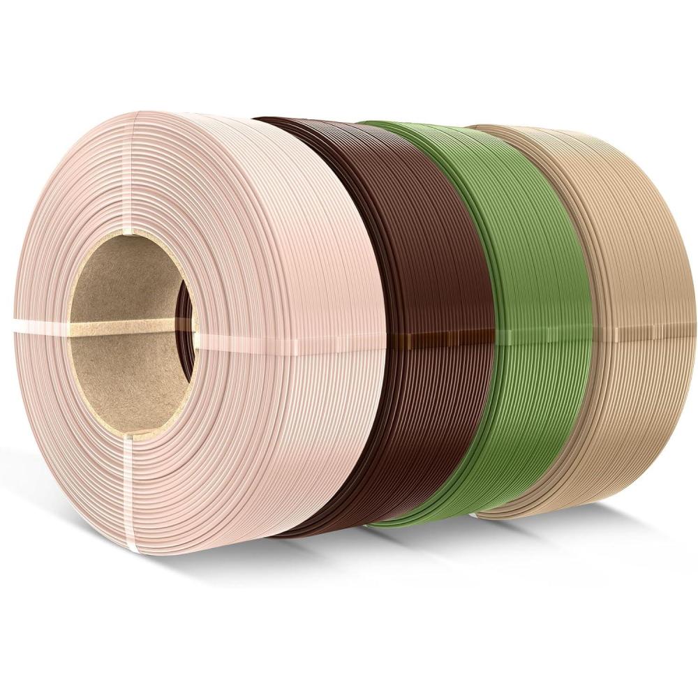 imageSUNLU PLA Refill Filament 175mm Refill PLA 3D Printer Filament Suitable for Bambu Lab Filament and SUNLU Reusable spools 1kg per Spool 4 Pcs 4 Colors BeigeCoffee BrownOlive GreenOak