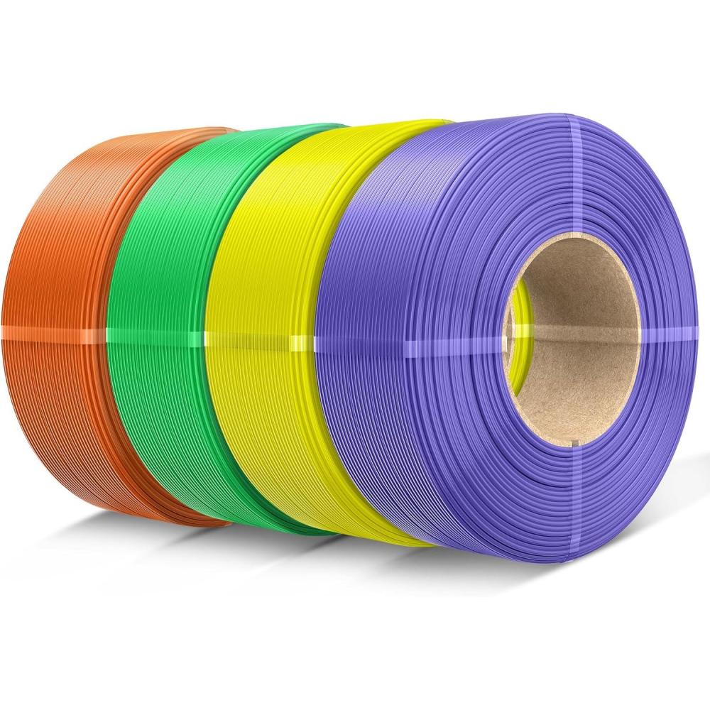 imageSUNLU Refill PETG Filament 175mm PETG Refill 3D Printer Filament Suitable for Bambu Lab Filament and SUNLU Reusable spools 1kg per Spool 4 Pack 4 Colors CMYKWhiteMagentaYellowCyanOrangeyellowgreenlavender Purple