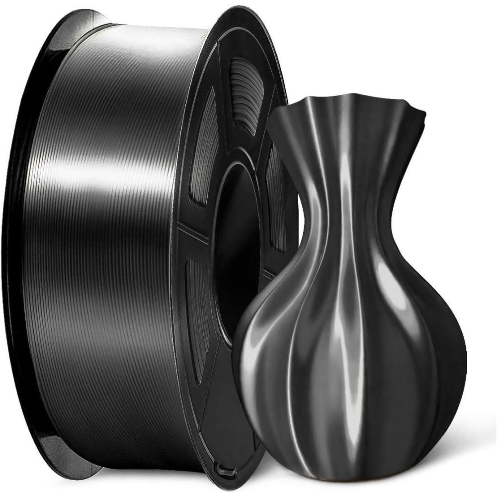 imageSUNLU Silk PLA Filament 175mm Neatly Wound Shiny PLA 3D Printer Filament Dimensional Accuracy  002mm Fit Most 3D Printers Good Vacuum Packaging 1kg Spool22lbs 330 Meters Silky Silver1kg Silk Black