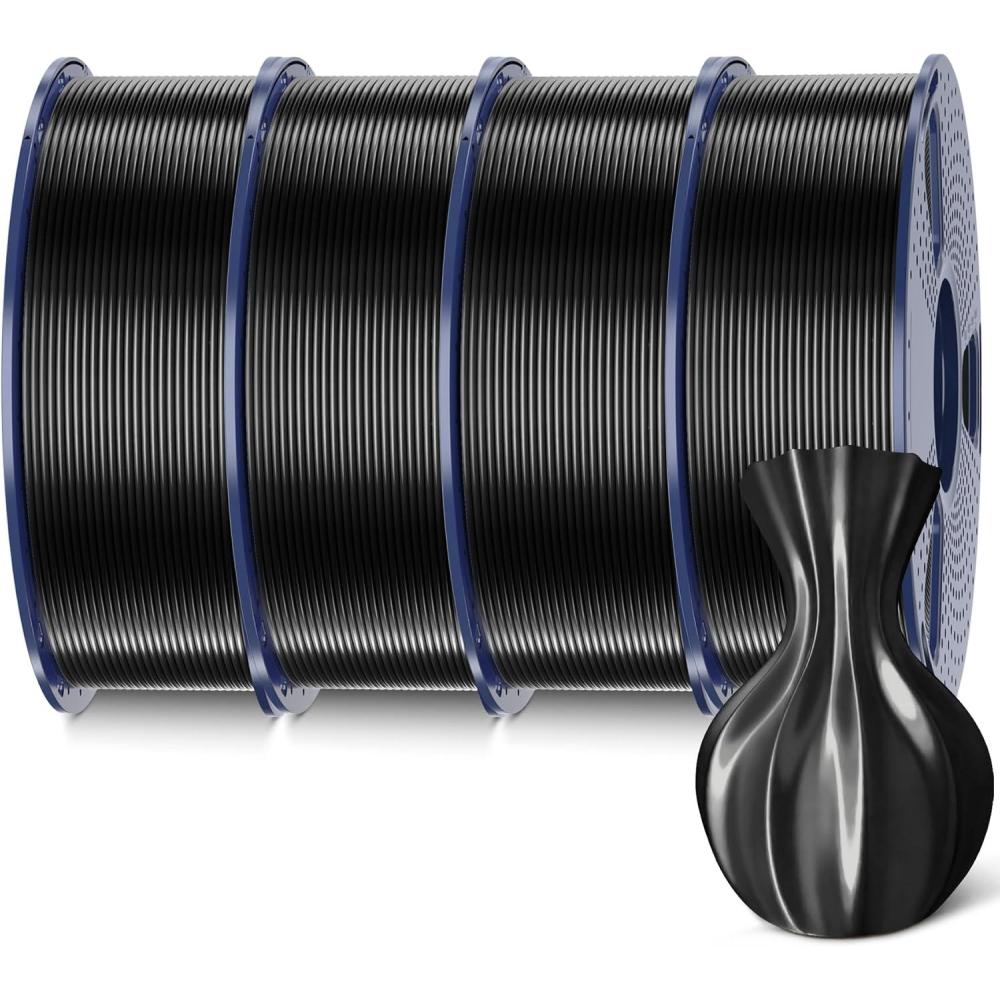 imageSUNLU Silk PLA Filament 175mm Neatly Wound Shiny PLA 3D Printer Filament Dimensional Accuracy  002mm Fit Most 3D Printers Good Vacuum Packaging 1kg Spool22lbs 330 Meters Silky SilverBundle 4000g Blackblackblackblack