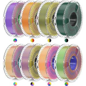 imageSUNLU 3D Printer Filament Bundle PLA Silk Rainbow Filament Multicolor Fast Color Change Each 8 Meters Individually Vacuum Packed 250g Spool 8 Rolls 2kg Total 6 Silk RainbowLight GoldSilverSilk Small Spool  Silk Dual Color3silk Triple Color5