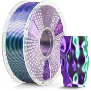 imageSUNLU 3D Printer Filament Bundle PLA Silk Rainbow Filament Multicolor Fast Color Change Each 8 Meters Individually Vacuum Packed 250g Spool 8 Rolls 2kg Total 6 Silk RainbowLight GoldSilverSilk Pla Dual Green Purple