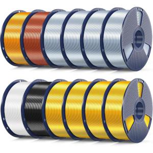 imageSUNLU 3D Printer Filament Bundle PLA Silk Rainbow Filament Multicolor Fast Color Change Each 8 Meters Individually Vacuum Packed 250g Spool 8 Rolls 2kg Total 6 Silk RainbowLight GoldSilver1kg12 Light Gold4silver4blackwhitered Copperbrass