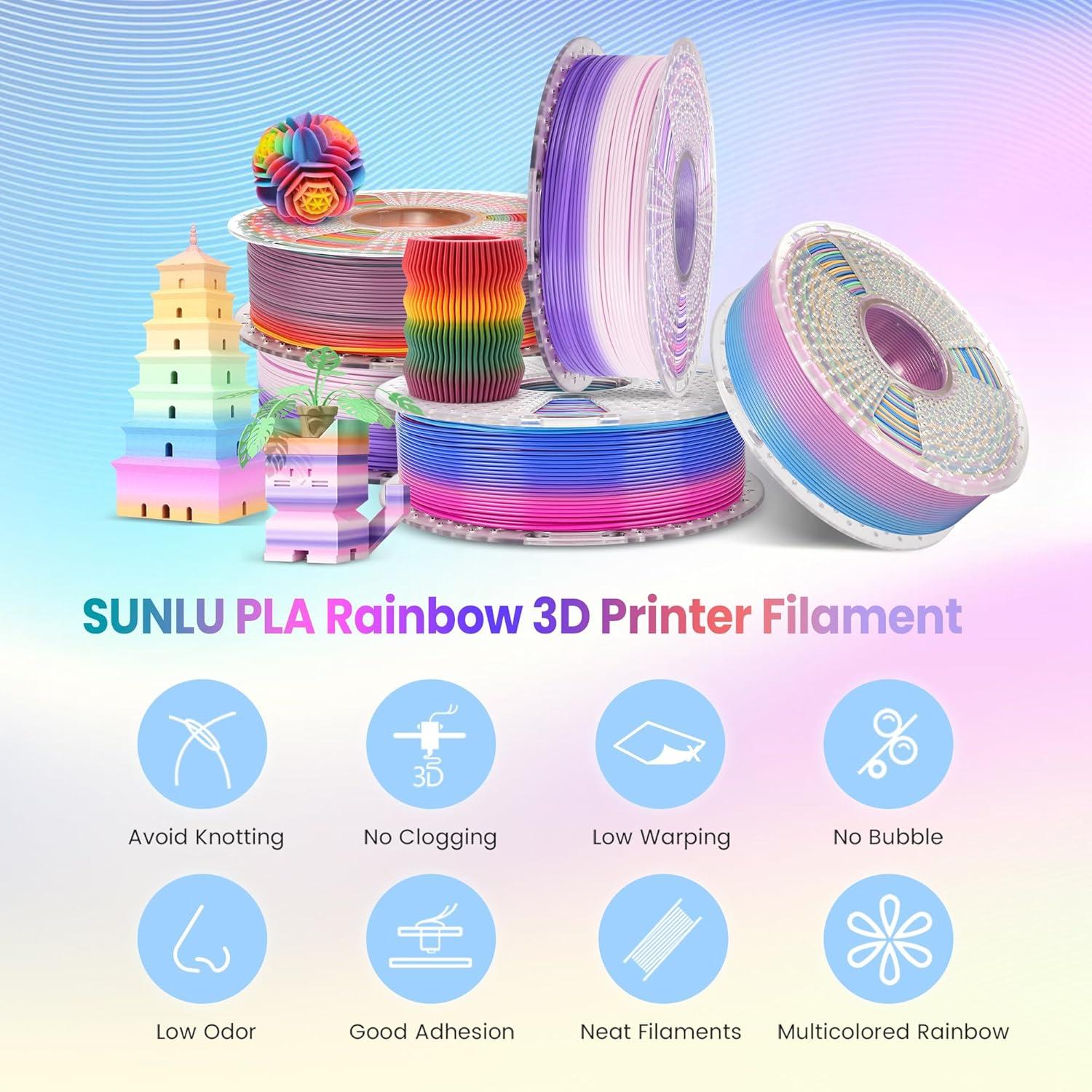 imageSUNLU High Speed Marble PLA Filament 600mms High Speed PLA 3D Printer Filament Natural MarbleLike Texture Smooth Printing 1kg Light CyanRainbow 03