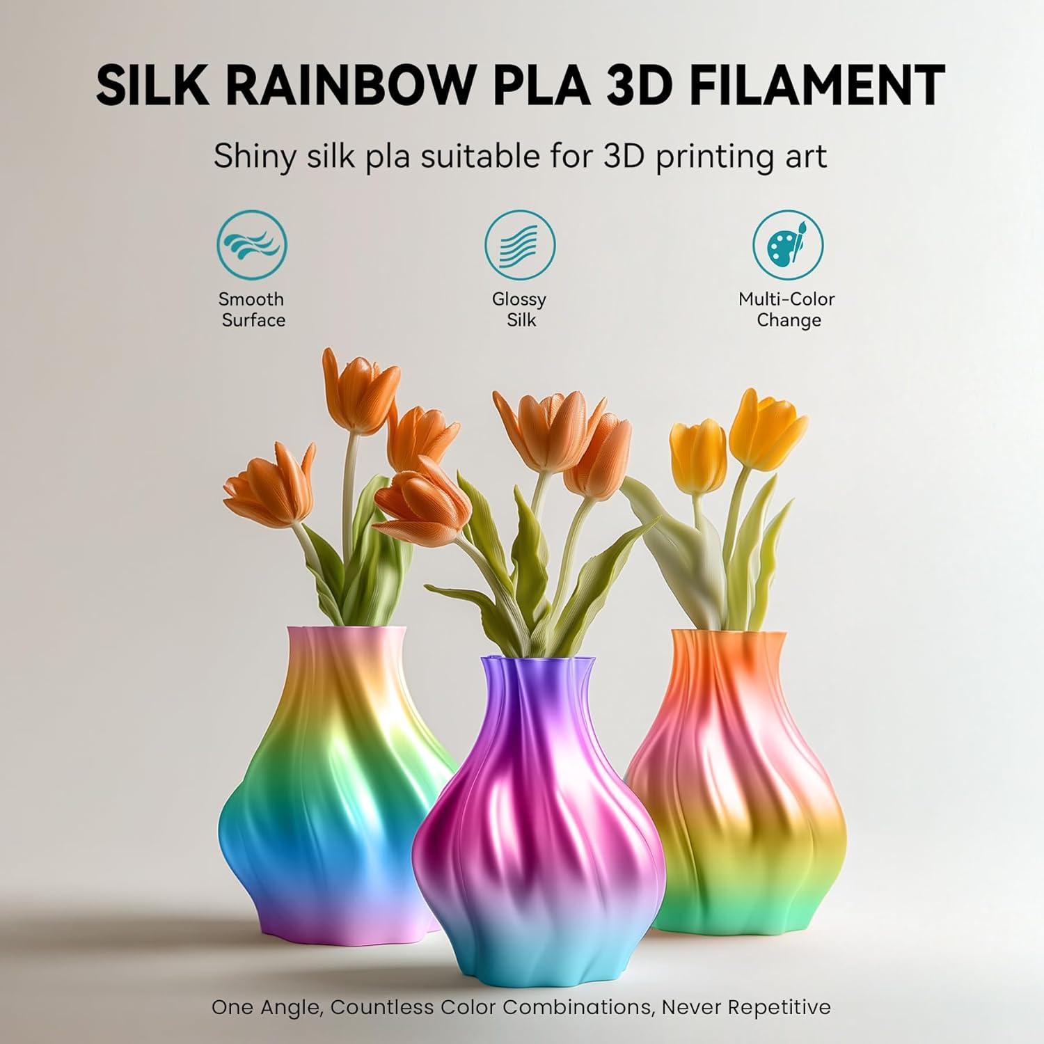 imageSUNLU 500g Silk Rainbow PLA Filament Refill Bundle NoSpool Silk PLA Plus 3D Printer Filament 4 Packs Compatible with Bambu Lab 3D Printers 05KGRoll Total 4 Colors PLA Silk Rainbow500g4 Silk Rainbow 02030405