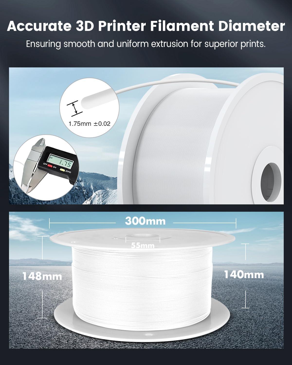 imageSUNLU PETG Filament 175mm 4KG Bundle Less Stringing and Good Layer Adhesion Individually Vacuum Packed 3D Printer Filament 4kg 1kg per Spool Pack of 4 4 Colors WhiteBlueGreenRedLarge Spool5kg White