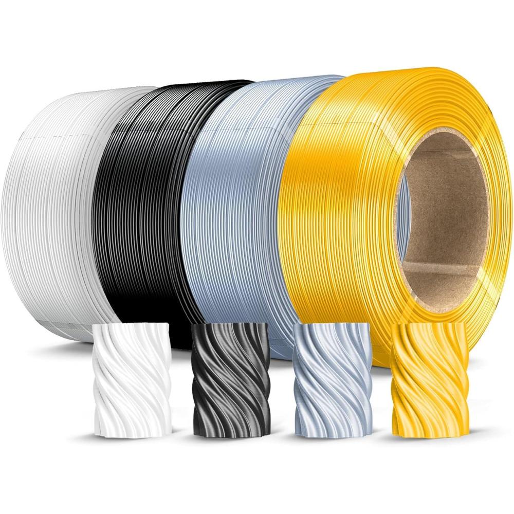 imageSUNLU 500g Silk Rainbow PLA Filament Refill Bundle NoSpool Silk PLA Plus 3D Printer Filament 4 Packs Compatible with Bambu Lab 3D Printers 05KGRoll Total 4 Colors PLA Silk Rainbow500g4 Silverlight Goldblackwhite
