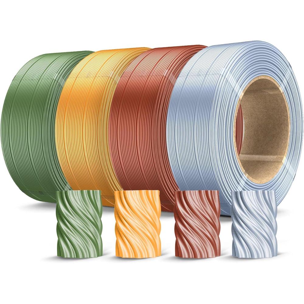 imageSUNLU 500g Silk Rainbow PLA Filament Refill Bundle NoSpool Silk PLA Plus 3D Printer Filament 4 Packs Compatible with Bambu Lab 3D Printers 05KGRoll Total 4 Colors PLA Silk Rainbow500g4 Silverred Copperbrassbronze
