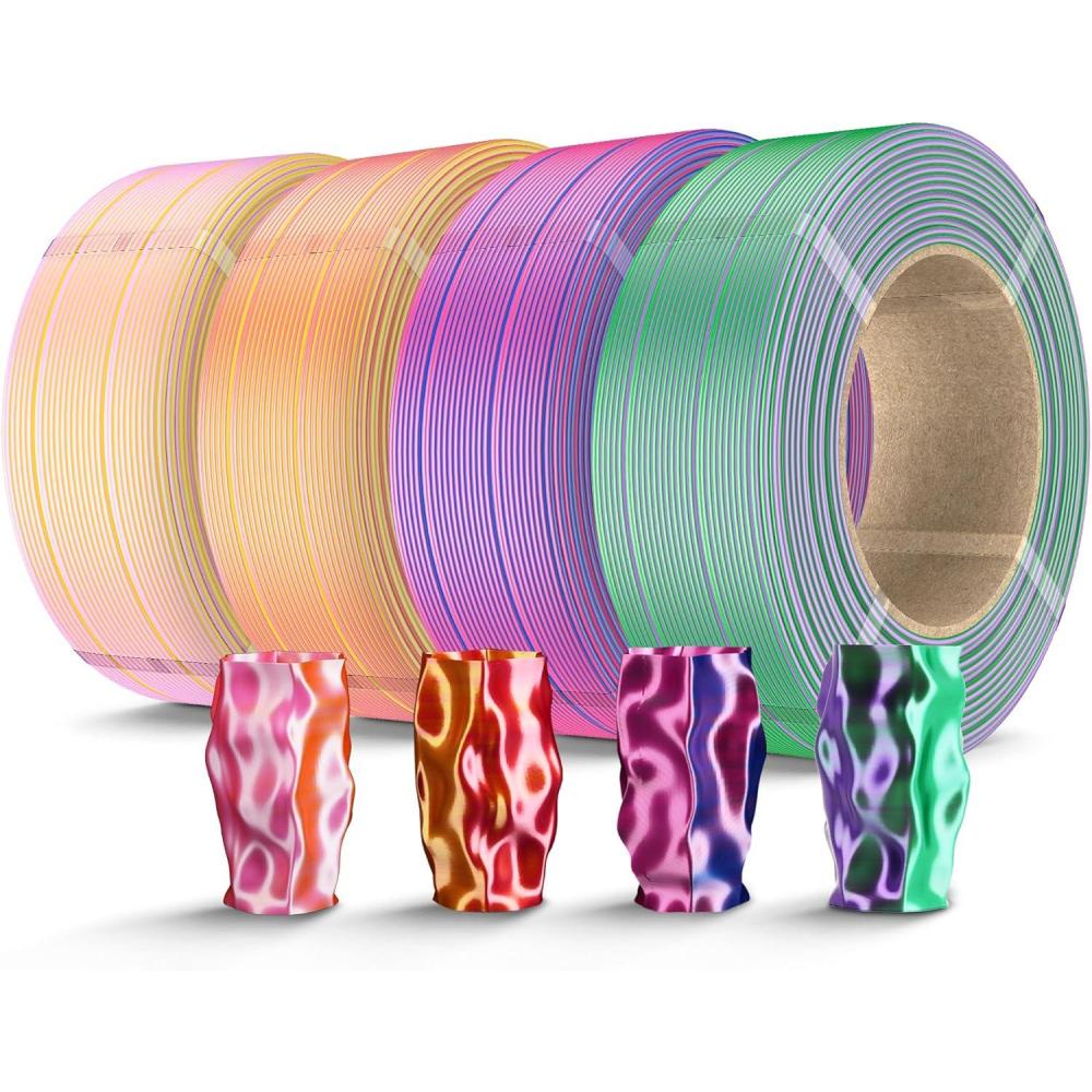 imageSUNLU 500g Silk Rainbow PLA Filament Refill Bundle NoSpool Silk PLA Plus 3D Printer Filament 4 Packs Compatible with Bambu Lab 3D Printers 05KGRoll Total 4 Colors PLA Silk Rainbow500g4 Green Purplered Bluered Goldpink Gold