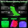 imageSUNLU PETG Filament 175mm 4KG Bundle Less Stringing and Good Layer Adhesion Individually Vacuum Packed 3D Printer Filament 4kg 1kg per Spool Pack of 4 4 Colors WhiteBlueGreenRedPetg Glow in the Darkwhite to Glow Green