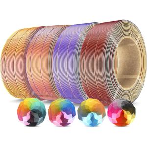 imageSUNLU 500g Silk Rainbow PLA Filament Refill Bundle NoSpool Silk PLA Plus 3D Printer Filament 4 Packs Compatible with Bambu Lab 3D Printers 05KGRoll Total 4 Colors PLA Silk Rainbow500g4 Black Red Yellow Greyblue Purple Orange Yellowgold Purple Red Bluered Yellow Green Black