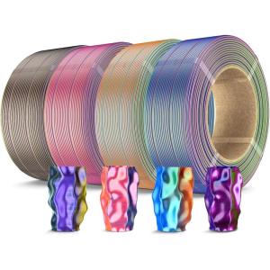 imageSUNLU 500g Silk Rainbow PLA Filament Refill Bundle NoSpool Silk PLA Plus 3D Printer Filament 4 Packs Compatible with Bambu Lab 3D Printers 05KGRoll Total 4 Colors PLA Silk Rainbow500g4 Blue Green Purpleorange Blue Greenred Yellow Blueblack Gold Purple