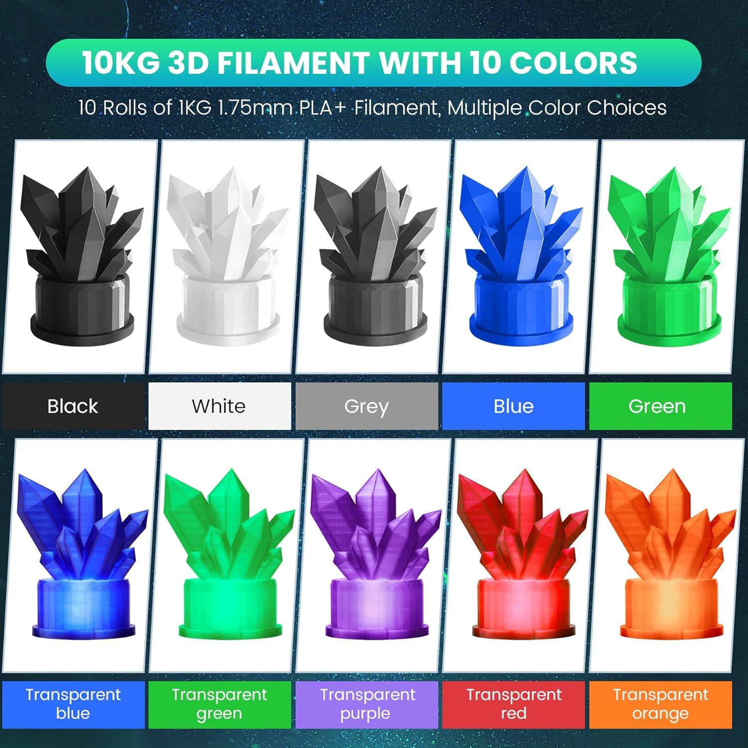 imageSUNLU PLA Filament Bundle 175mm 3D Printer Filament Dimensional Accuracy  002 mm1kg Spool 10 Rolls BlackWhiteGreyBlueGreenTransparent PurpleGreenOrangeBlueRedBlackwhitegreybluegreentransparent Purplegreenorangebluered