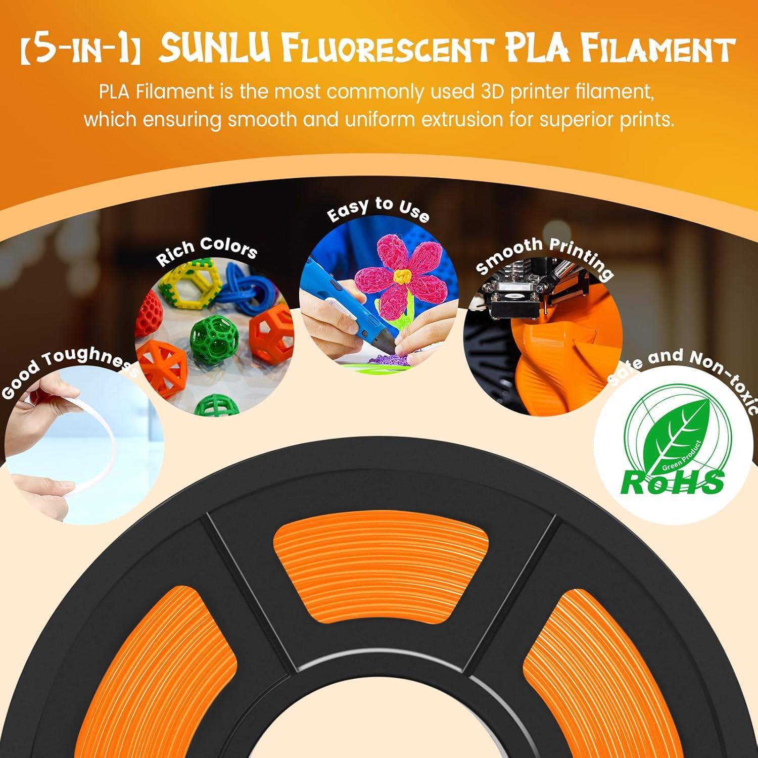 imageSUNLU PLA Filament Bundle 175mm 3D Printer Filament Dimensional Accuracy  002 mm1kg Spool 10 Rolls BlackWhiteGreyBlueGreenTransparent PurpleGreenOrangeBlueRed1kg Pla Fluorescent Green