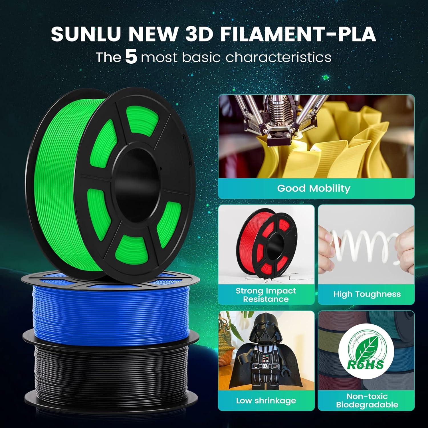 imageSUNLU PLA Filament Bundle 175mm 3D Printer Filament Dimensional Accuracy  002 mm1kg Spool 10 Rolls BlackWhiteGreyBlueGreenTransparent PurpleGreenOrangeBlueRedBlackwhitegreytransparentbluegreenorangeredpureyellowcyan