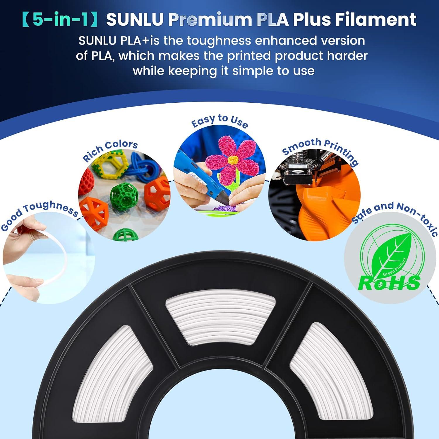 imageSUNLU PLA Filament Bundle 175mm 3D Printer Filament Dimensional Accuracy  002 mm1kg Spool 10 Rolls BlackWhiteGreyBlueGreenTransparent PurpleGreenOrangeBlueRed2kg Pla Plus Whitewhite